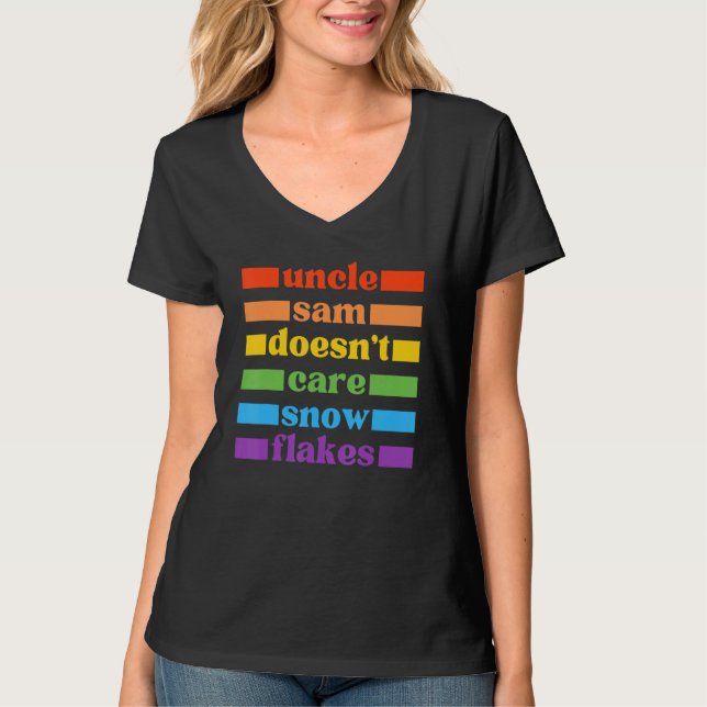T-shirt UNCLE SAM DOESN'T CARE SNOWFLAKES Funny American L (Devant)
