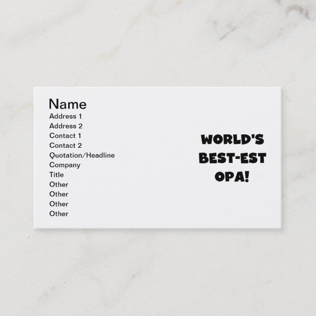 T - Shirt und Geschenke für Opa Black Text weltwei Visitenkarte (Vorderseite)