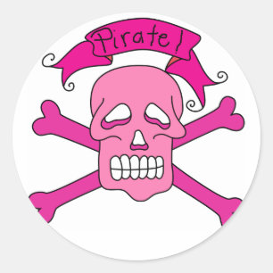 T - Shirt und Geschenke, rosa Schädel und Kreuzkno Runder Aufkleber