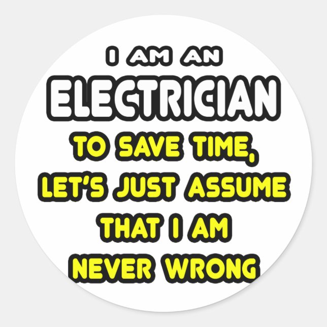 T - Shirt und Geschenke von Funny Electrician Runder Aufkleber (Vorderseite)