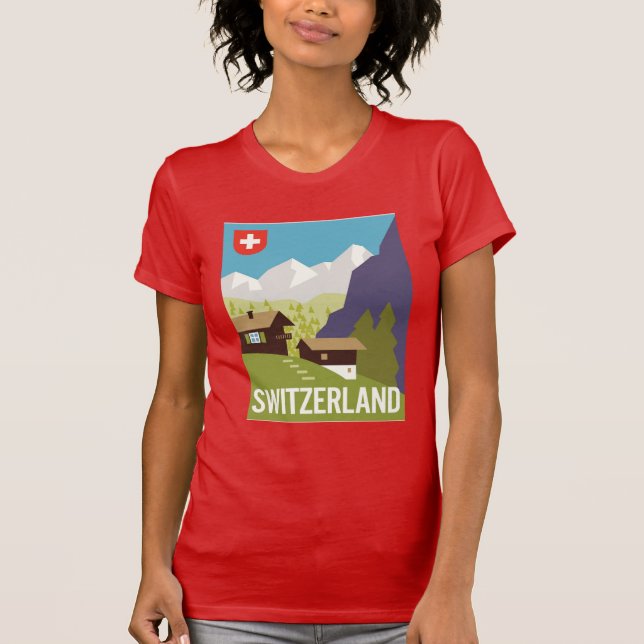 T-shirt Une affiche de voyage de la Suisse (Devant)