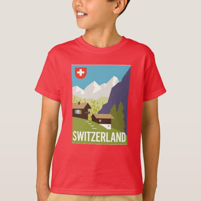 T-shirt Une affiche de voyage de la Suisse (Devant)
