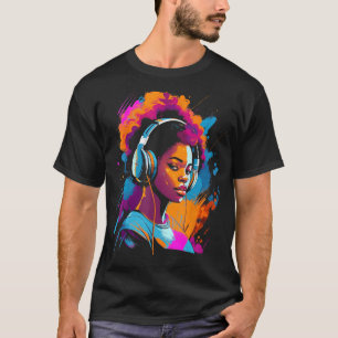 T-shirt Une Africaine Américaine Fille Noire Avec Casque