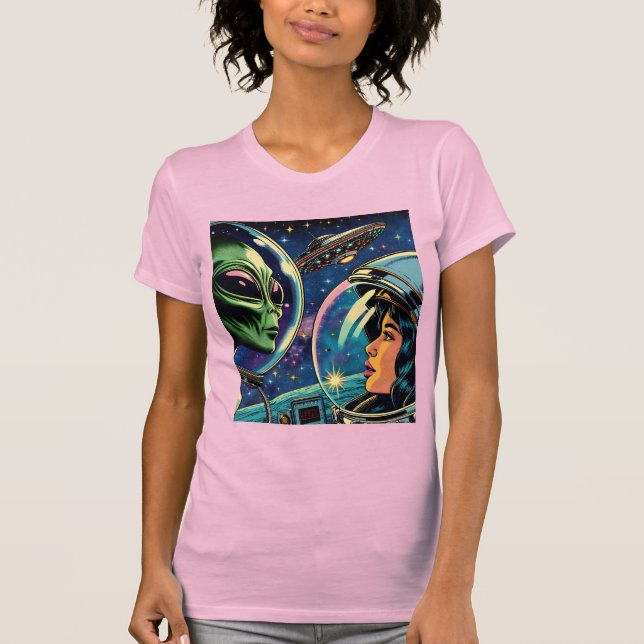 T-shirt Une astronaute rencontre un Alien extra-terrestre (Devant)