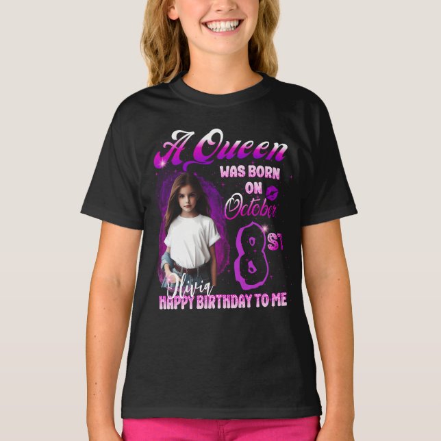 T-shirt Une Aueen est née en octobre Anniversaire fille (Devant)