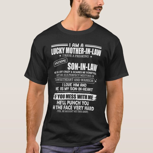 T-shirt Une belle-mère chanceuse, j'ai flippé un fils géni (Devant)