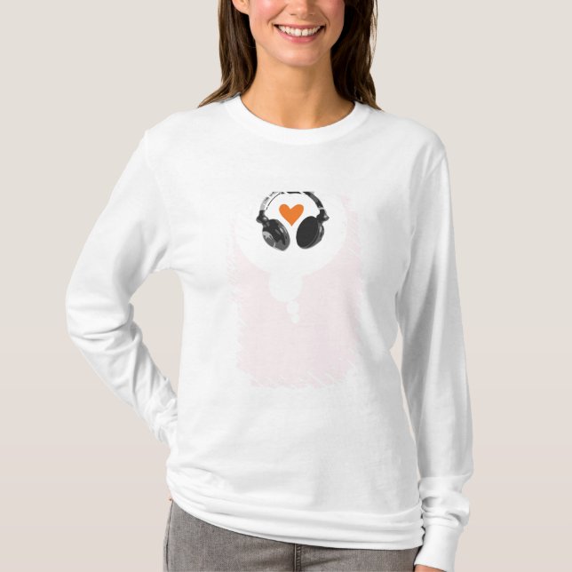 T-shirt Une bulle de pensée avec un coeur et des écouteurs (Devant)
