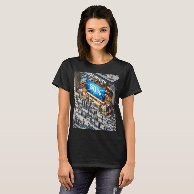 T-shirt une devanture de magasin avec un grand panneau qui (Devant entier)