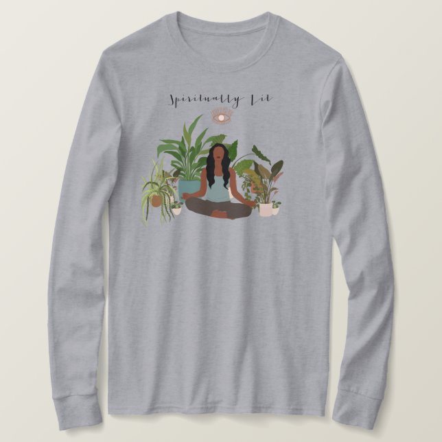 T-shirt Une femme noire méditant une plante domestique (Design devant)