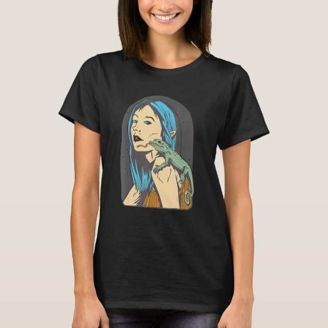 T-shirt Une Fille Avec Des Dragons À Portes (Devant)