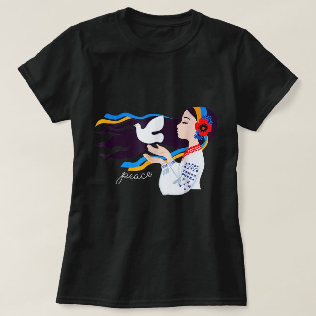 T-shirt Une fille colombe de paix soutient l'Ukraine souti (Design devant)