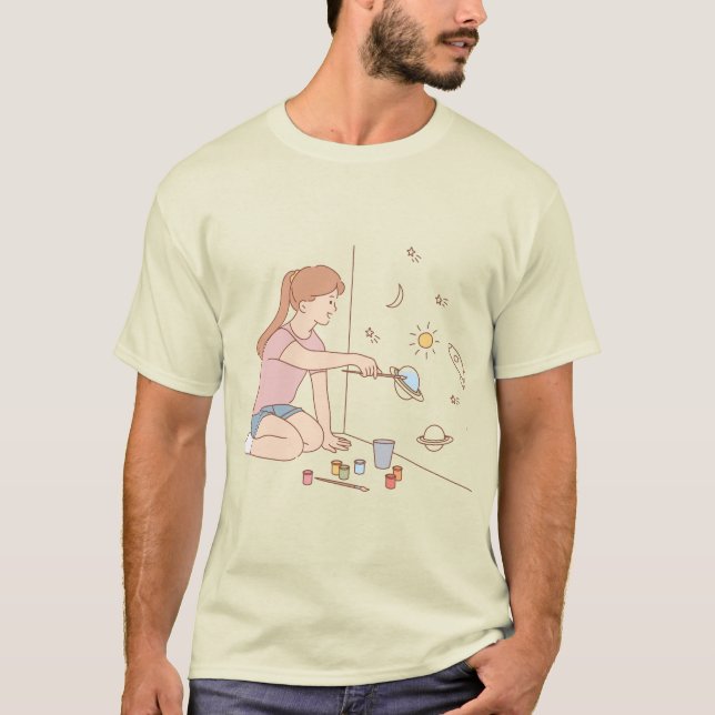 T-shirt Une fille d'art imaginative peignant l'univers T-s (Devant)