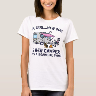T-shirt Une fille...Son chien et son camper c'est beau min