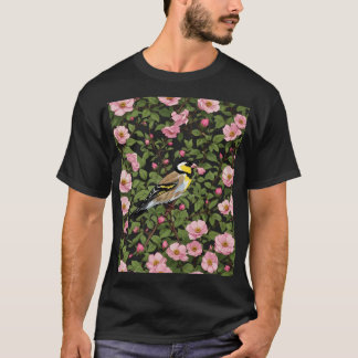 T-shirt Une Finche D'Or Orientale Parmi Les Ros Sauvages D