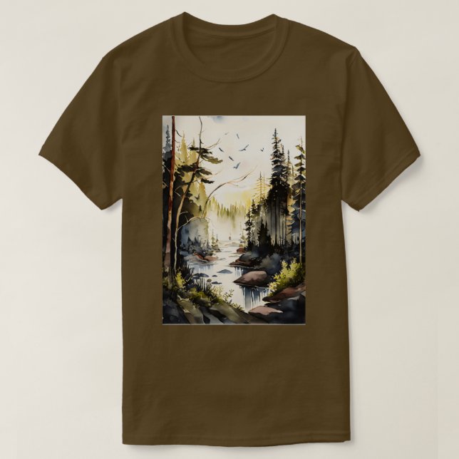 T-shirt Une forêt à l'automne Aquarelle d'automne (Design devant)