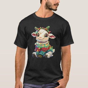 T-shirt Une Jolie Chèvre Dans Un Chandail Avec Noël Coloré