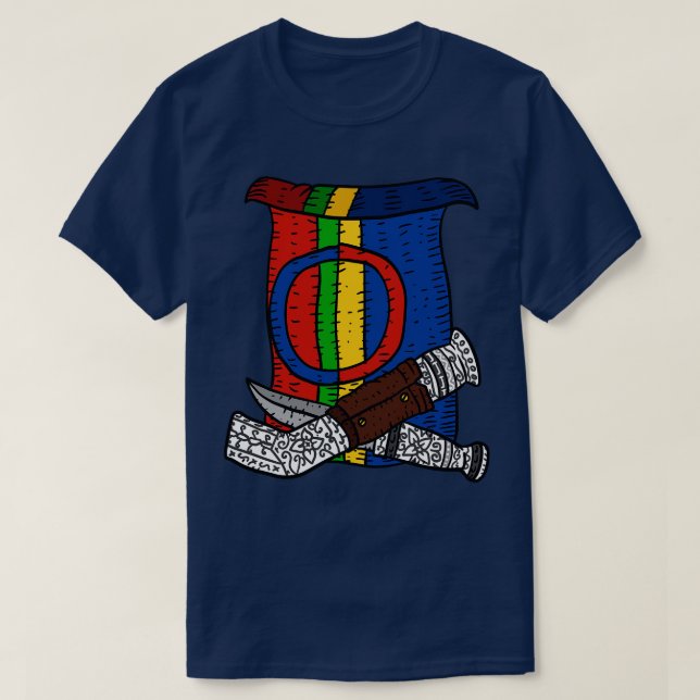 T-shirt une main de drapeau dessinée pour le peuple sami a (Design devant)