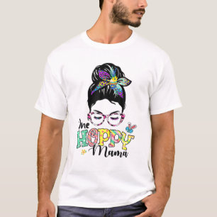 T-shirt Une Mama Bunny Huppé Jour de Pâques Messy Bun Leop