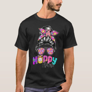 T-shirt Une Mama Hoppy Messy Bun Leopard Joyeux Pâques mig