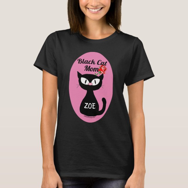 T-shirt Une mère de chat noire personnalisée avec la rose  (Devant)