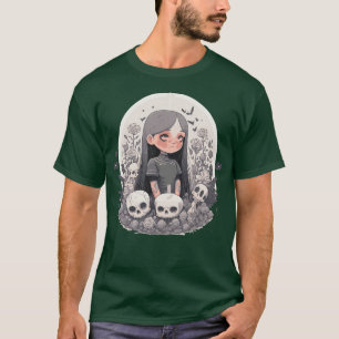 T-shirt Une mystérieuse fille et crânes Mercredi art vecto
