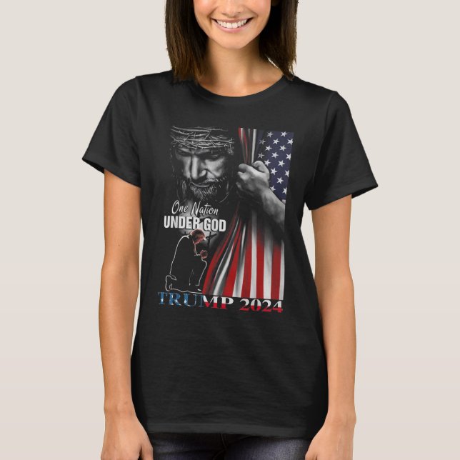 T-shirt Une nation sous Dieu Trump 2024 Dieu drapeau améri (Devant)