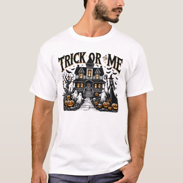T-shirt Une nuit éffrayante avec fantômes et citrouilles e (Devant)