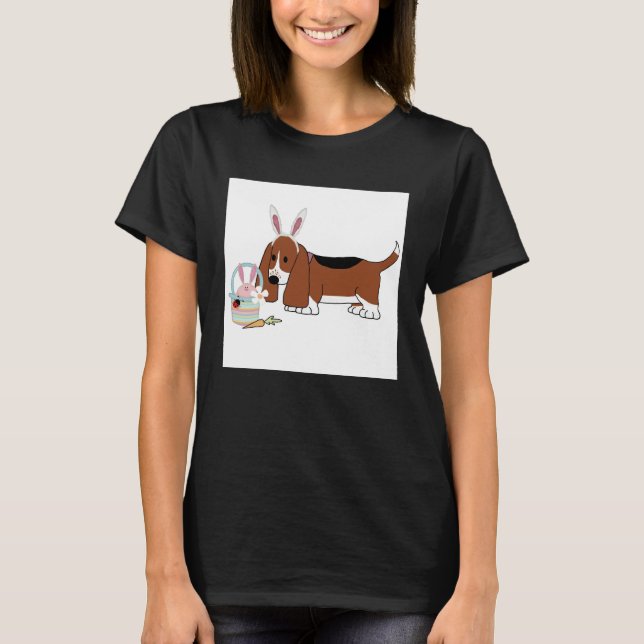 T-shirt Une pièce en t de femmes de basset de Pâques (Devant)