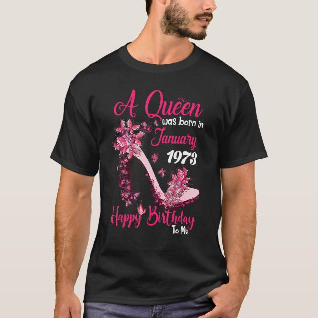 T-shirt Une Reine Est Née En Janvier 1973 High Heel 50th B (Devant)