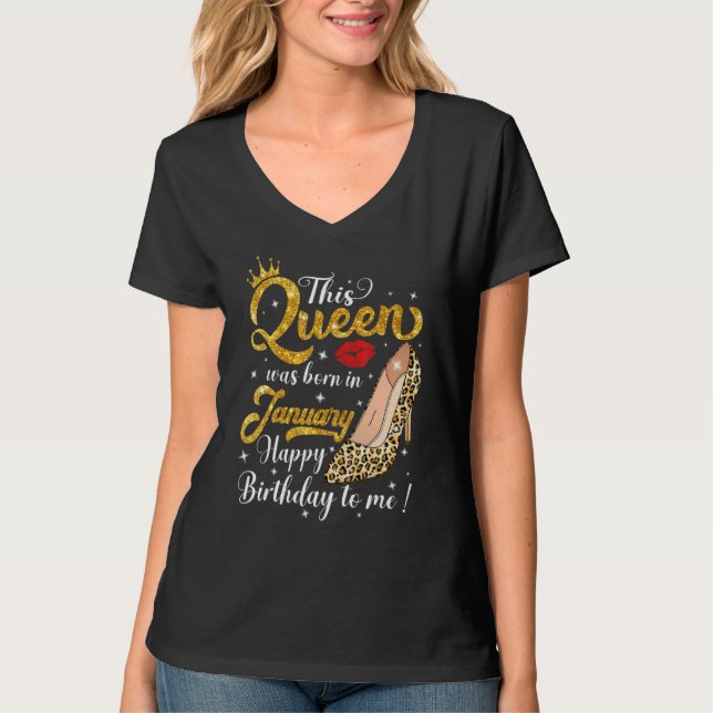 T-shirt Une Reine Est Née En Janvier Anniversaire Leopard  (Devant)