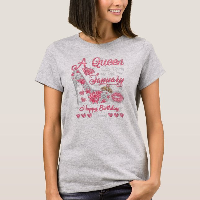 T-shirt Une Reine Est Née En Janvier Reine Fille Anniversa (Devant)