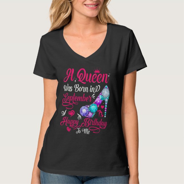 T-shirt Une Reine Est Née En Septembre Anniversaire Pour L (Devant)