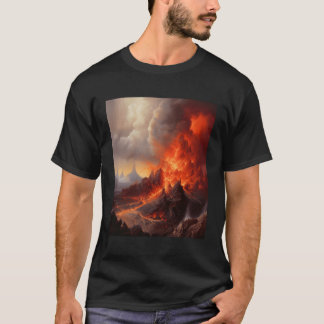T-shirt Une Scène D'Éruption Volcanique Étonnante Avec Lav