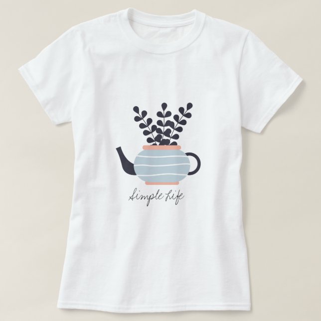 T-shirt Une théière moderne simple au pastel plante (Design devant)