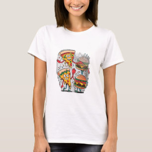 T-shirt Une tranche de pizza haute-cinq un hamburger.