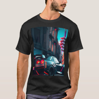 T-shirt Une voiture japonaise - sur une route néon - une v