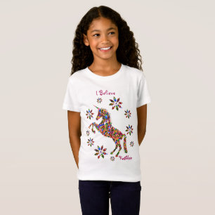 T-Shirt  Unicorn Believe Flowers Parties scintillant Perso