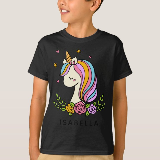 T-shirt Unicorn Cute Whimsical Girly D Name  (Devant)