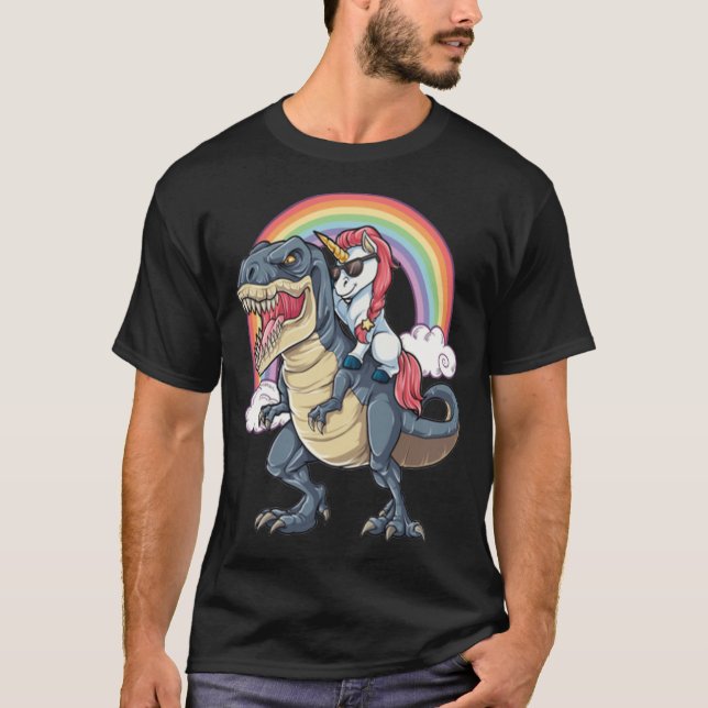 T-shirt Unicorn équitation Dinosaur amour père (Devant)
