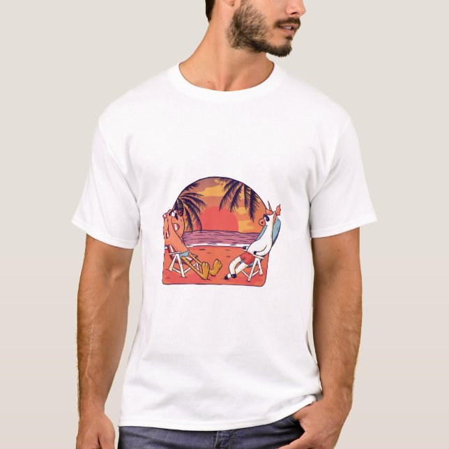 T-shirt Unicorn Flamant rose Beach (Devant)