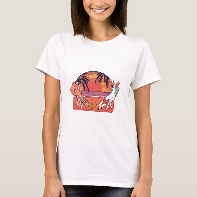 T-shirt Unicorn Flamant rose Beach (Devant)