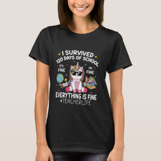T-shirt Unicorn I Survived 120 Jours De L'École Son Thé Fi
