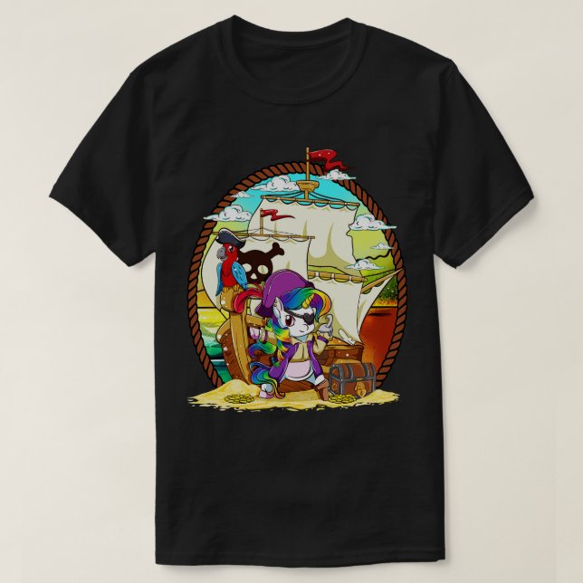 T-shirt Unicorn Pirate Party Magique Ship mignon fille (Design devant)