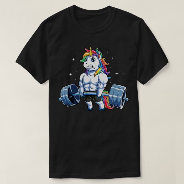 T-shirt Unicorn Poids Fitness Gym Deadlift Rainbow (Design devant)