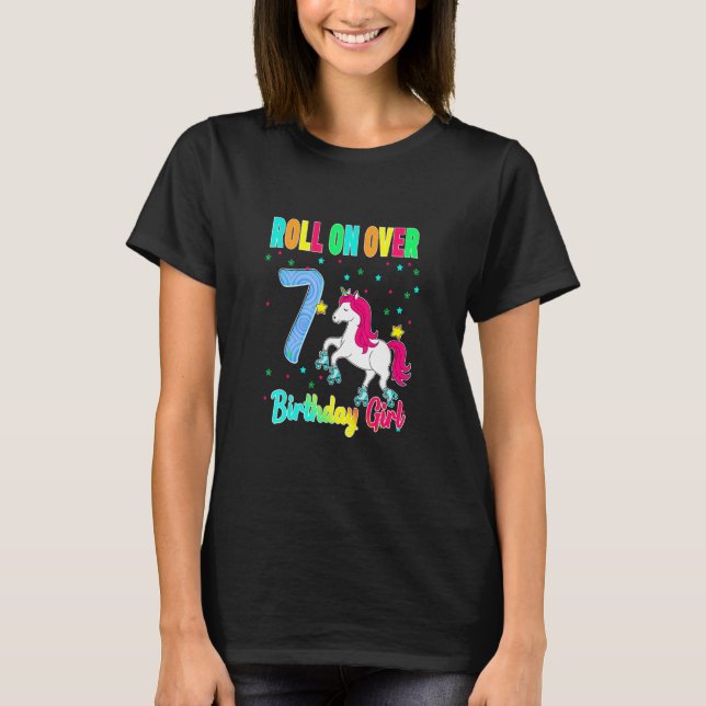 T-shirt Unicorn Roller Skate Party Thème Age 7 (Devant)