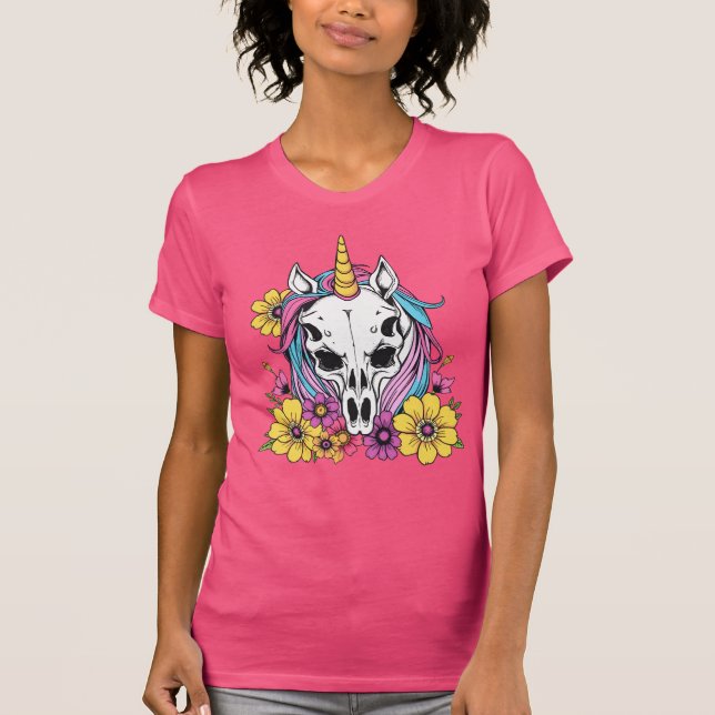 T-shirt Unicorn Skull Flowers Pastel Goth Soft Grunge Goth (Devant)