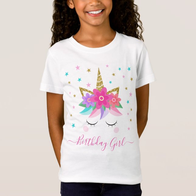 T-Shirt Unicorn Visage Floral Anniversaire fille (Devant)