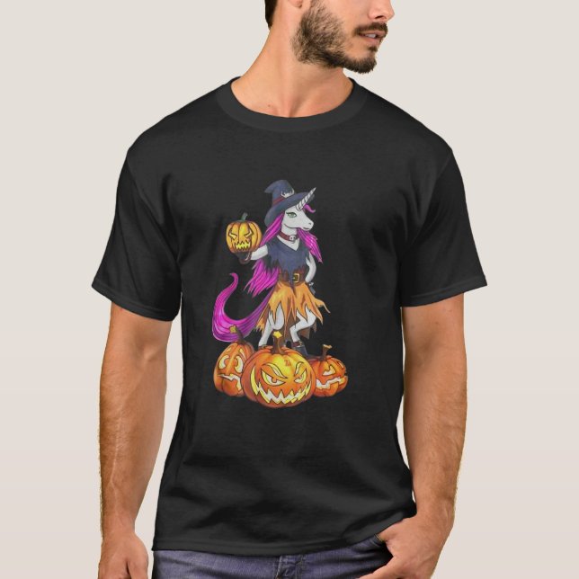 T-shirt Unicorn Witch Spooky Pumpkin Halloween (Devant)
