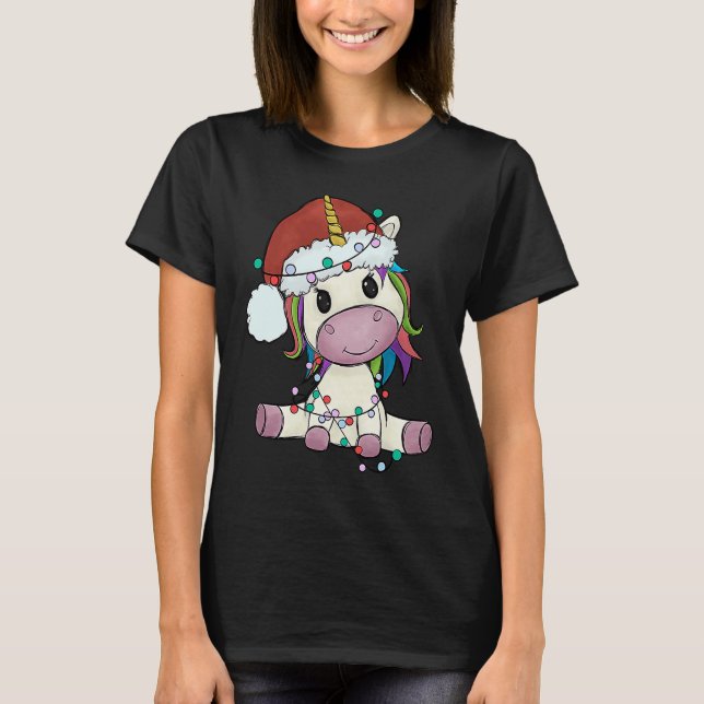 T-shirt Unicorn with Christmas hat unicorn girl (Devant)