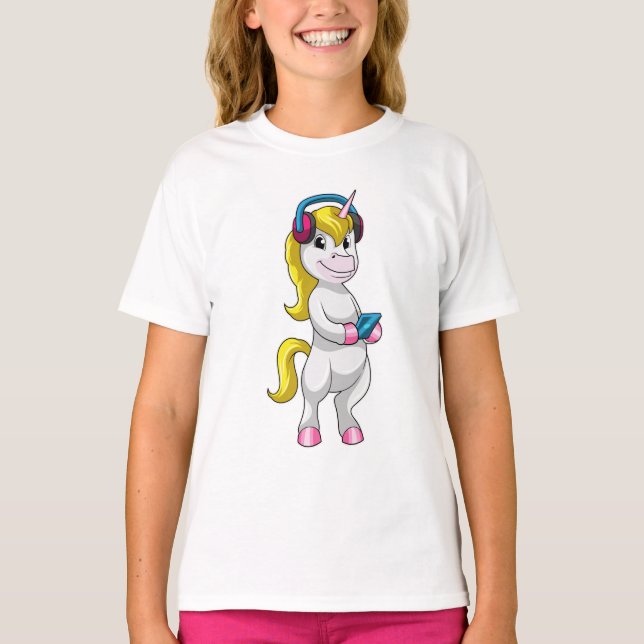 T-shirt Unicorne à l'écoute de musique avec casque (Devant)